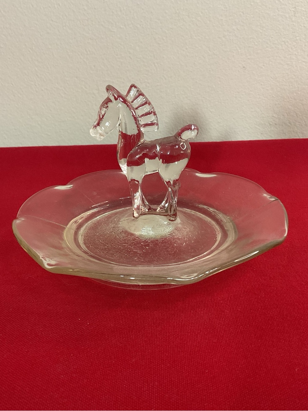 Vintage K.R. Haley Knox Glass Pacemaker Pony Horse Clear Glass Ashtray 5.3”